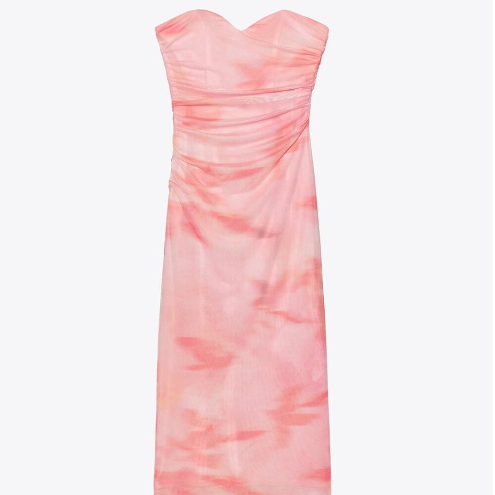 Zara Strapless Printed Tulle Dress